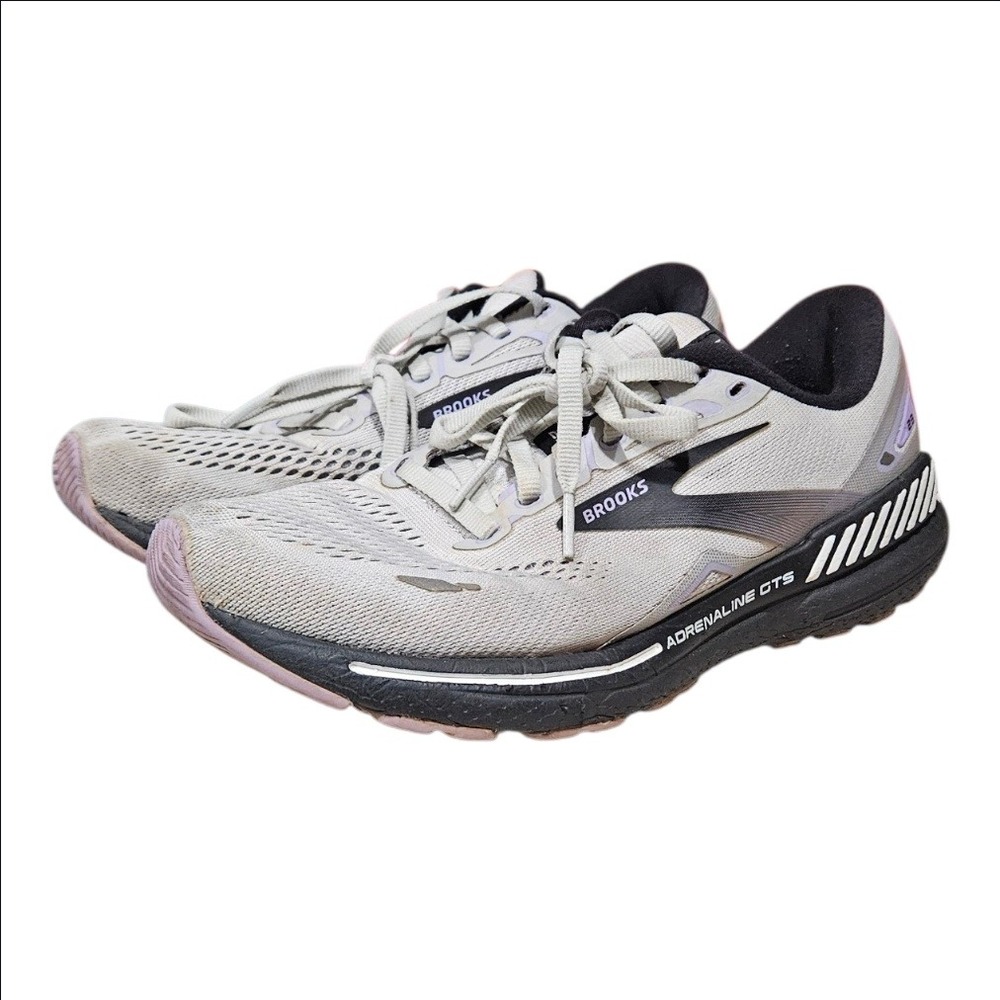 Brooks Adrenaline GTS 23 Womens Running Shoes Grey Lavender Stability Sneakers